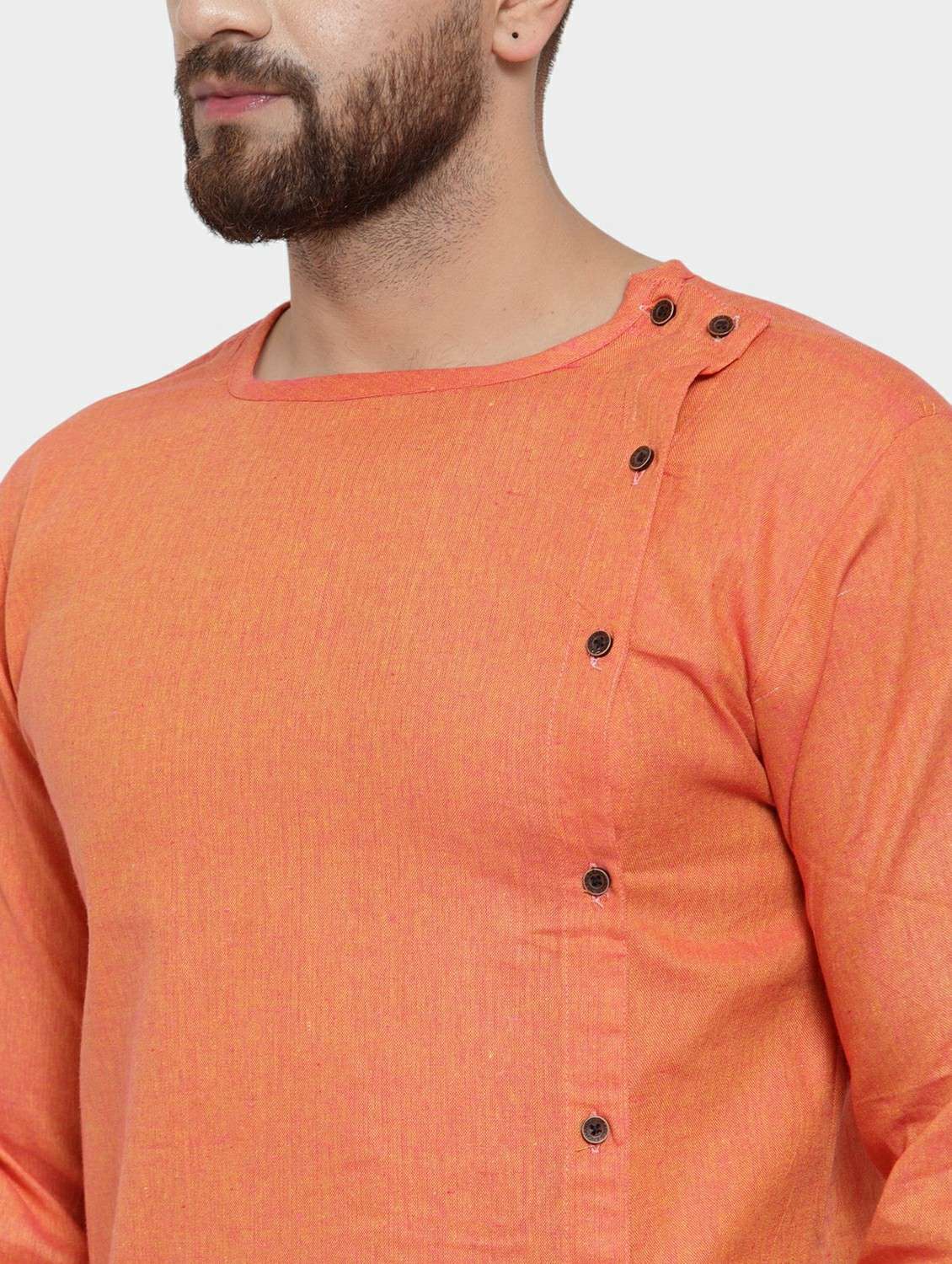 men solid long sleeve asymmetric kurta - 22182573 -  Standard Image - 5