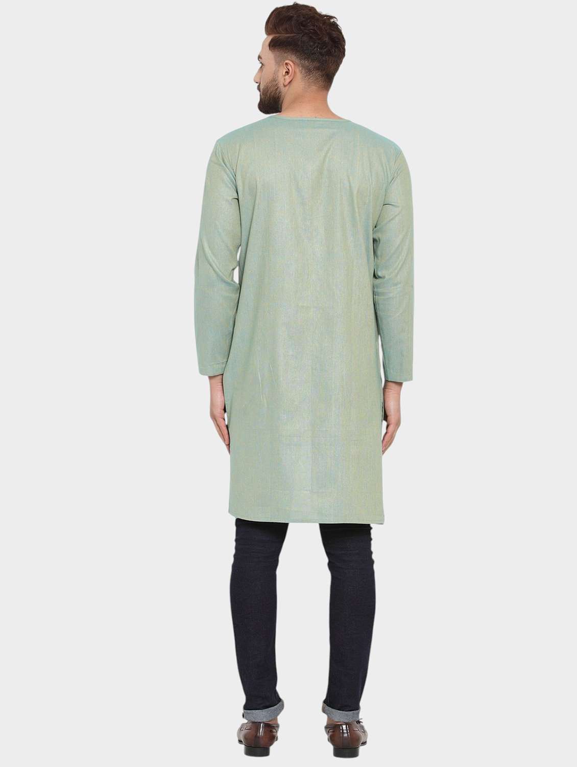 men solid long sleeve asymmetric kurta - 22182574 -  Standard Image - 3