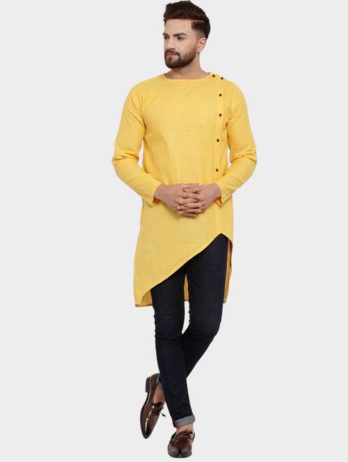 men solid long sleeve asymmetric kurta - 22182575 -  Standard Image - 0