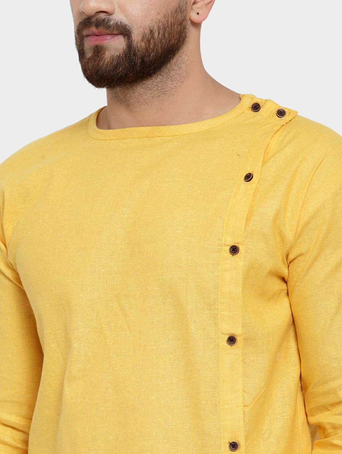 men solid long sleeve asymmetric kurta - 22182575 -  Standard Image - 5