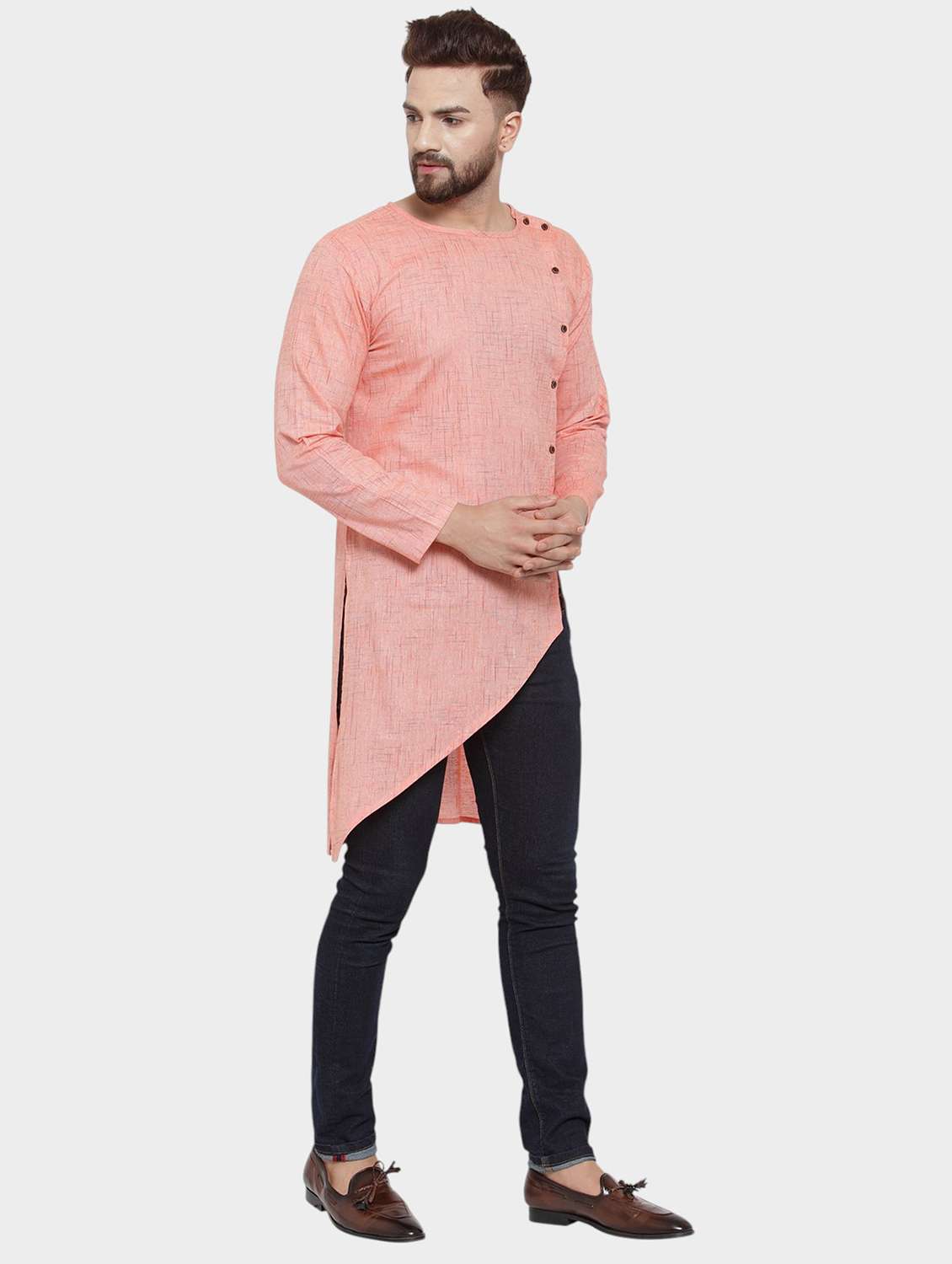 men self design long sleeve asymmetric kurta - 22182579 -  Standard Image - 3