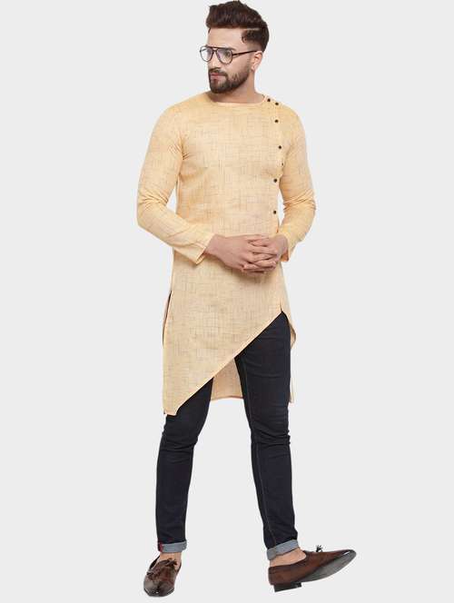 men self design long sleeve asymmetric kurta - 22182580 -  Standard Image - 0