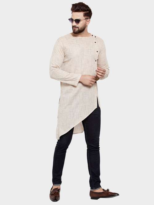 men self design long sleeve asymmetric kurta - 22182581 -  Standard Image - 0