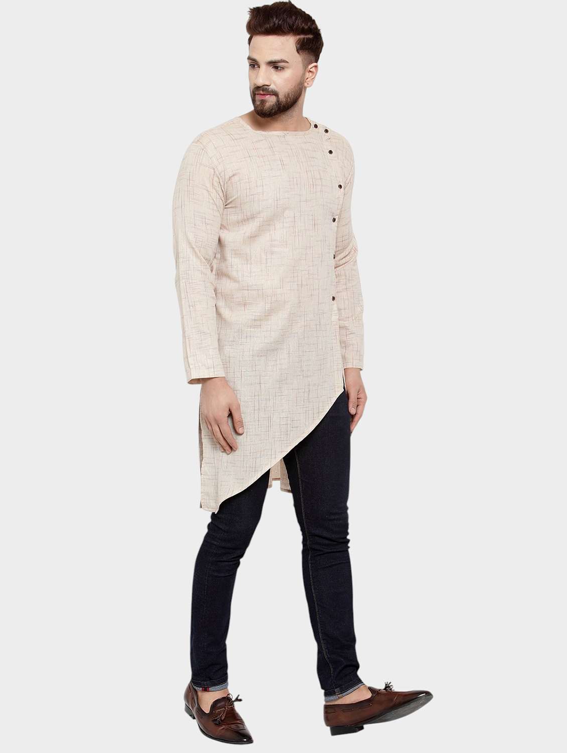 men self design long sleeve asymmetric kurta - 22182581 -  Standard Image - 3