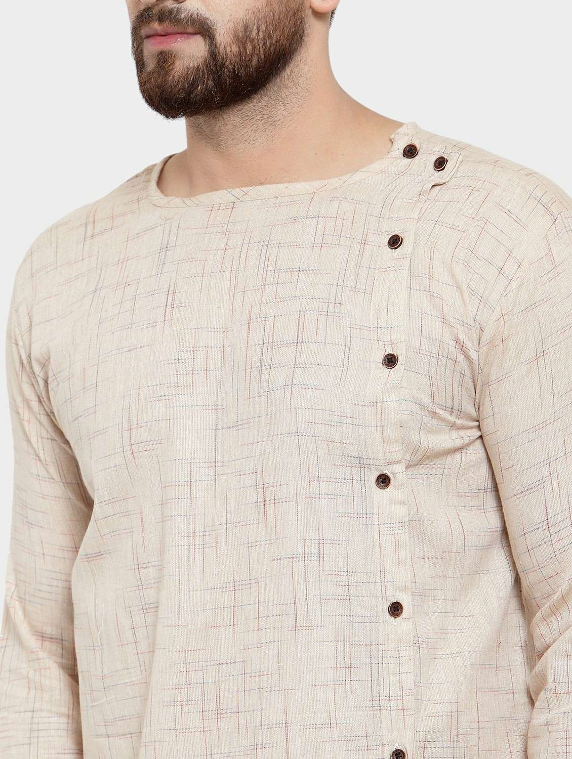 men self design long sleeve asymmetric kurta - 22182581 -  Standard Image - 5