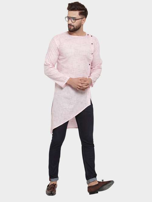men self design long sleeve asymmetric kurta - 22182582 -  Standard Image - 0
