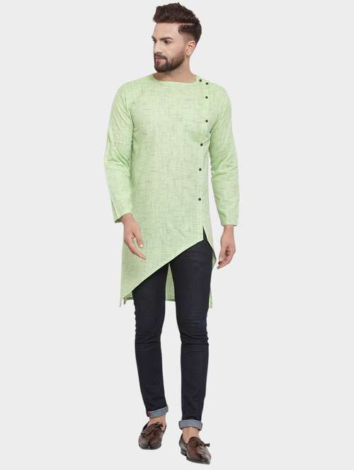 men self design long sleeve asymmetric kurta - 22182583 -  Standard Image - 0