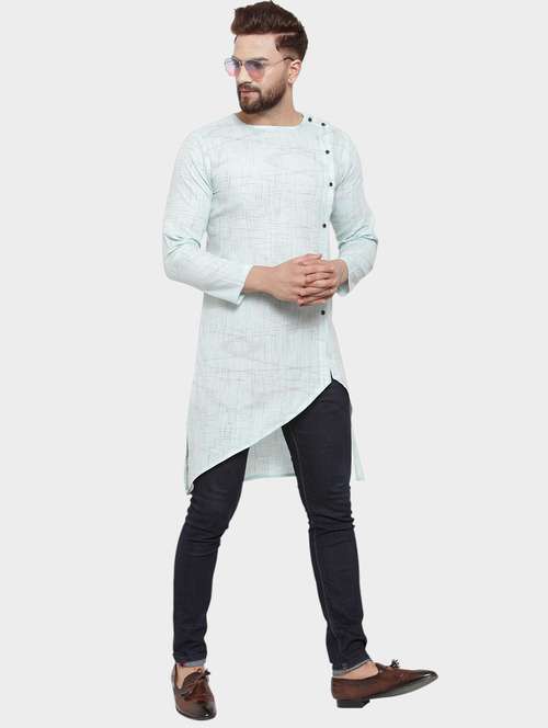 men self design long sleeve asymmetric kurta - 22182586 -  Standard Image - 0