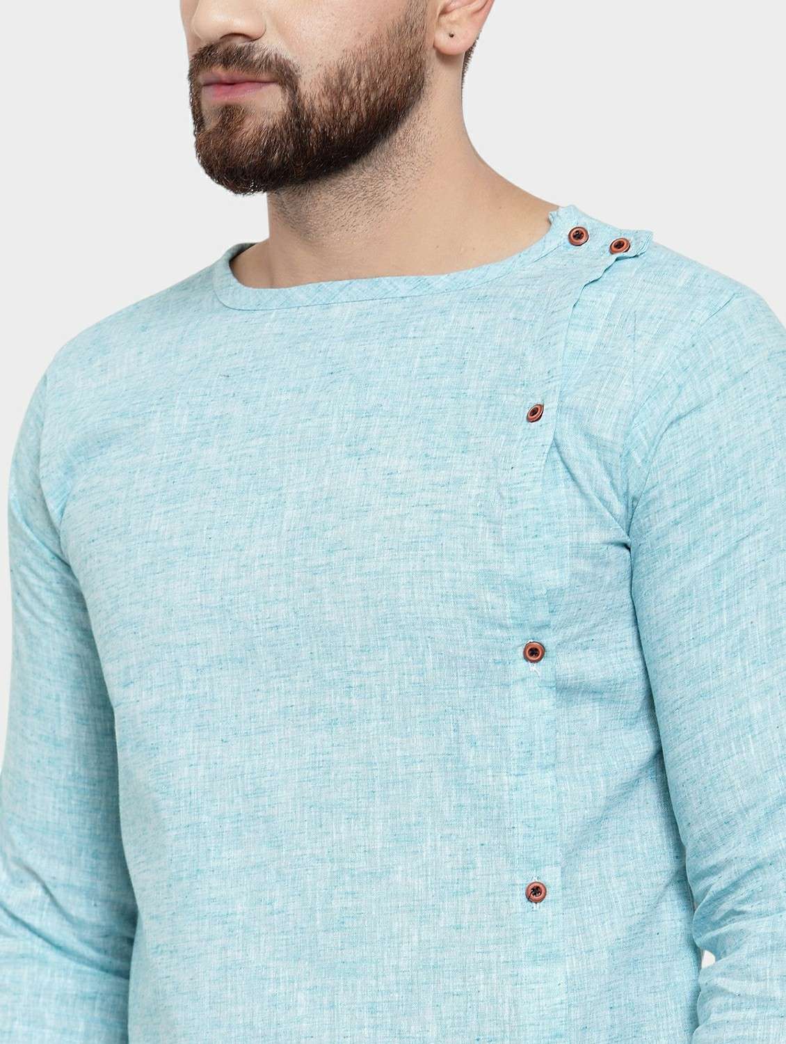 men self design long sleeve asymmetric kurta - 22182588 -  Standard Image - 5