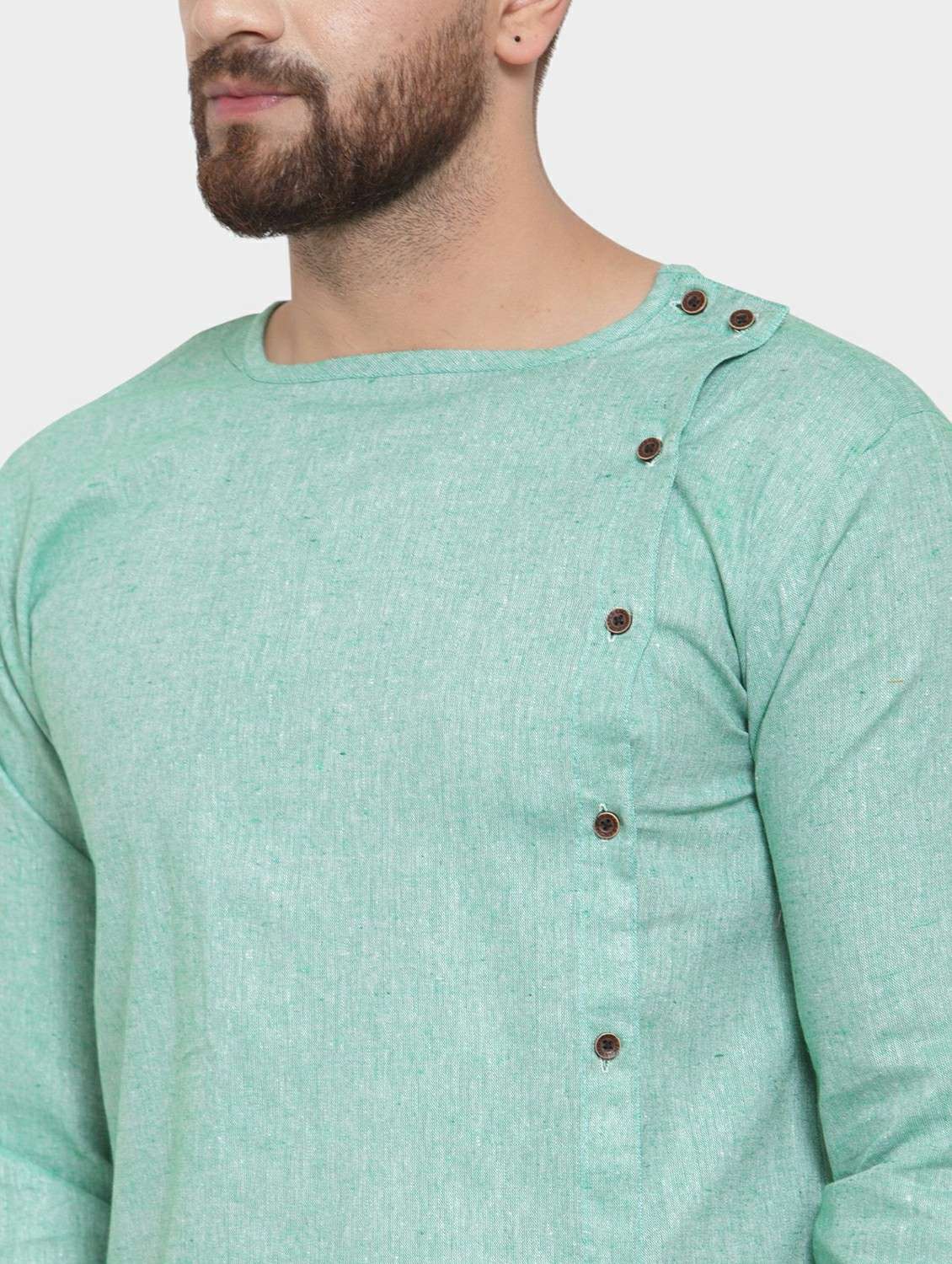 men solid long sleeve asymmetric kurta - 22182589 -  Standard Image - 5