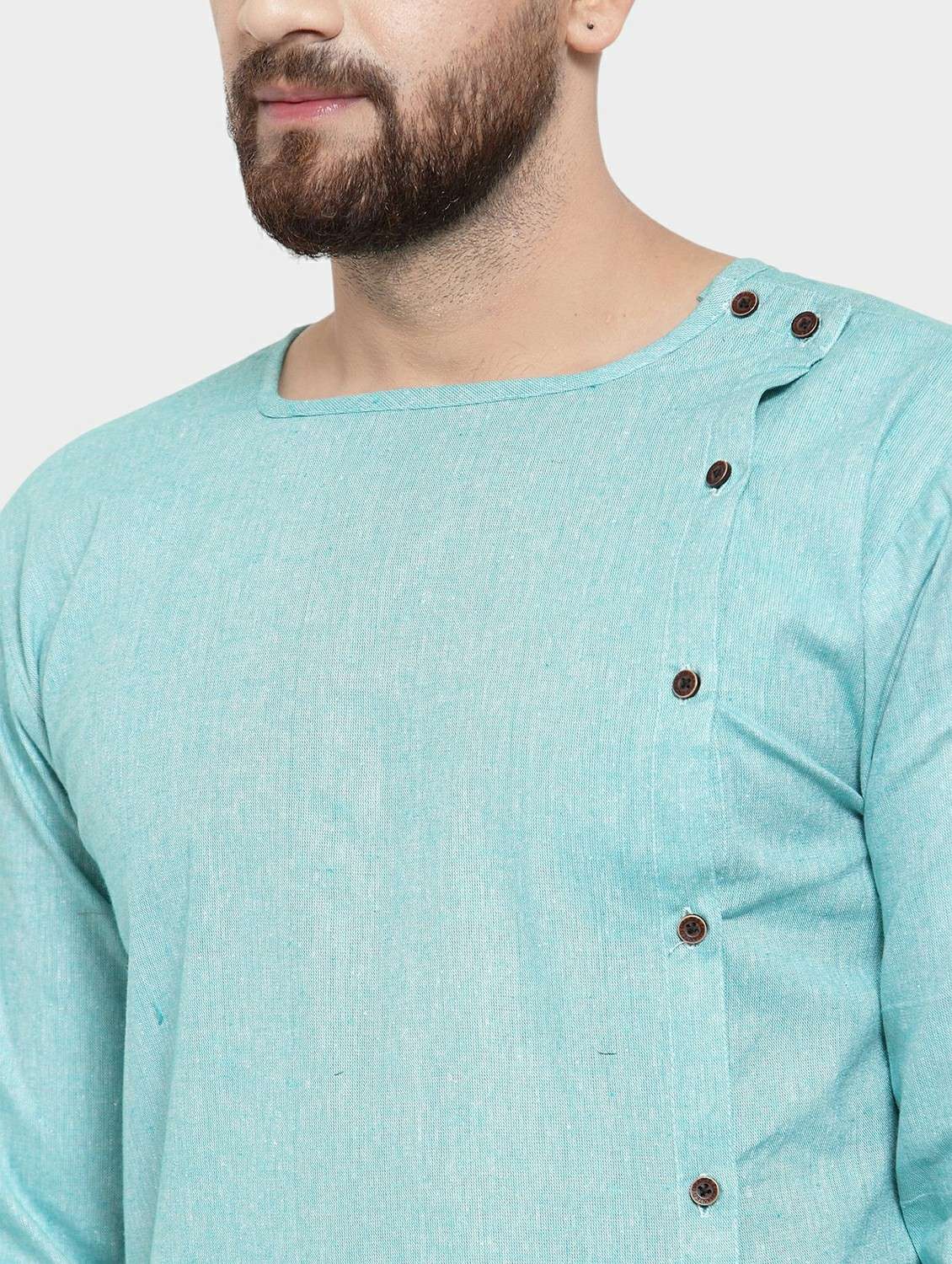 men solid long sleeve asymmetric kurta - 22182590 -  Standard Image - 5