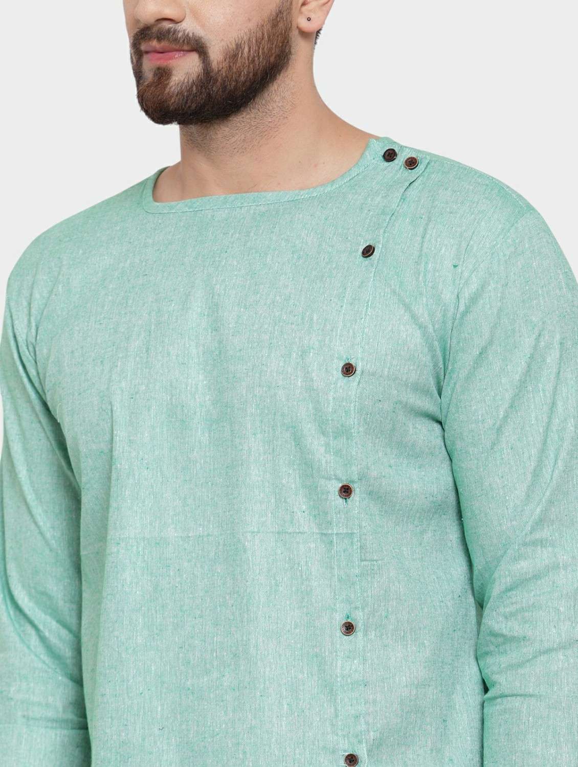 men solid long sleeve asymmetric kurta - 22182591 -  Standard Image - 5