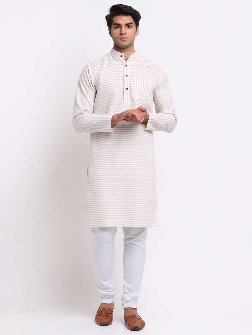 men striped mandarin neck long kurta