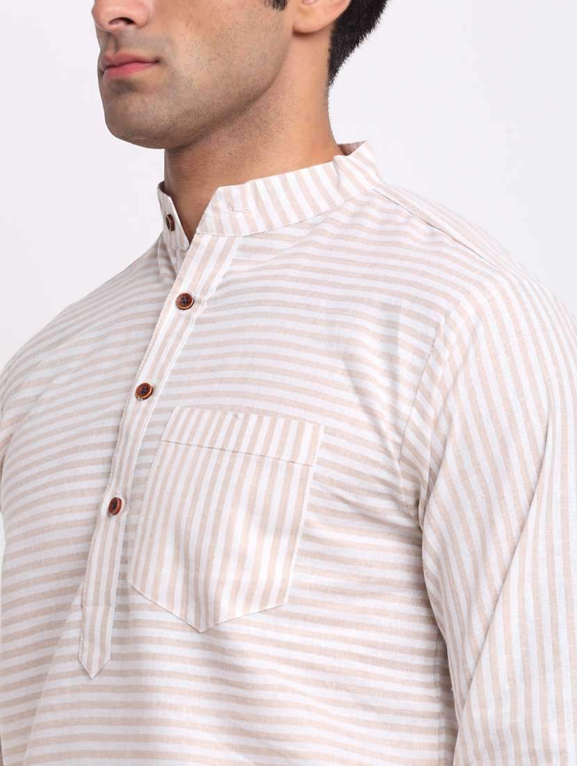 men striped mandarin neck long kurta - 22182592 -  Standard Image - 3