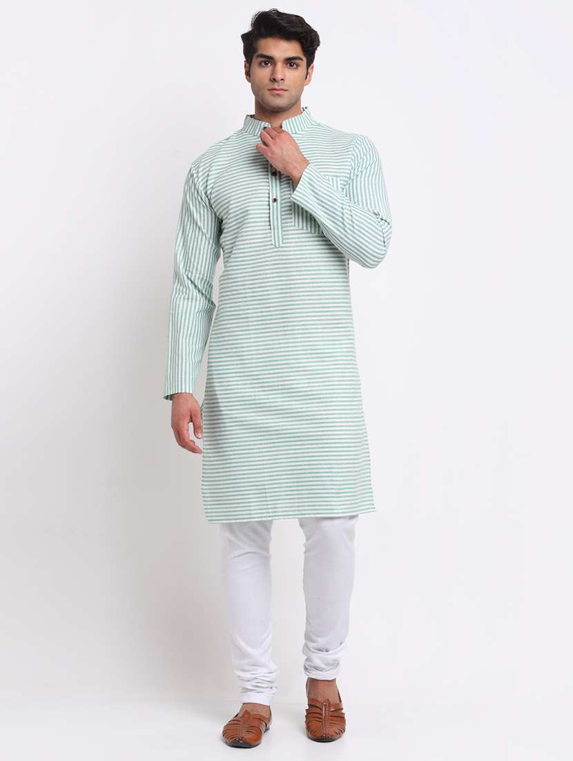men striped mandarin neck long kurta