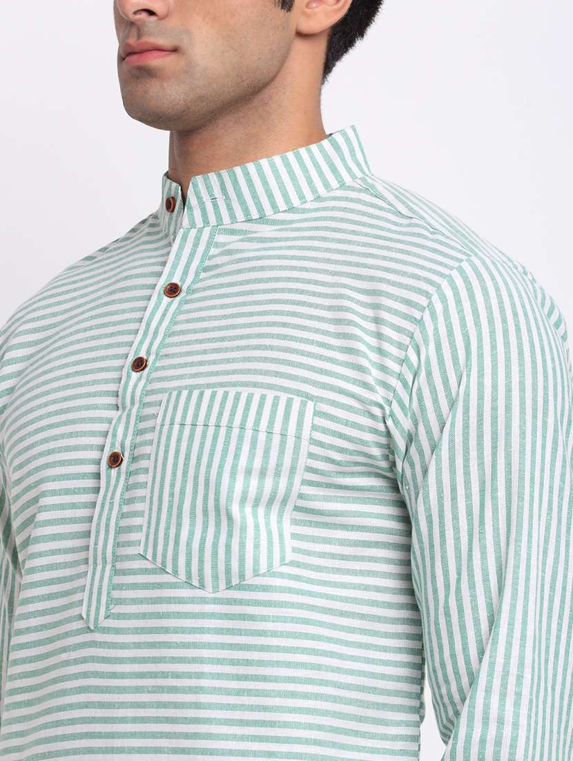men striped mandarin neck long kurta - 22182594 -  Standard Image - 3