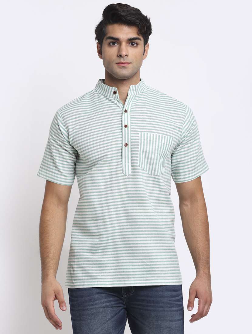 men striped mandarin neck short kurta