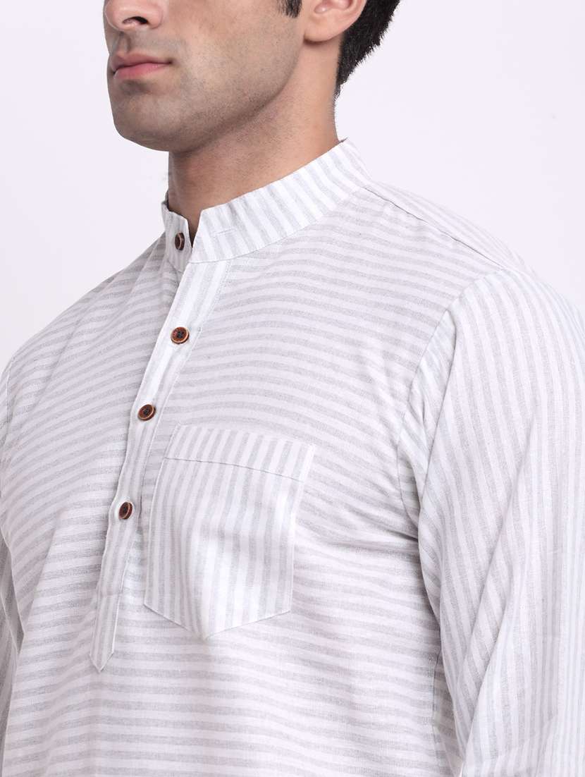 men striped mandarin neck long kurta - 22182596 -  Standard Image - 3
