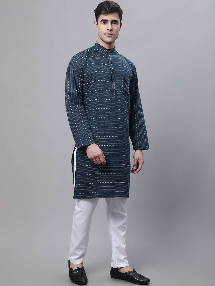 men self design mandarin neck long kurta - 22182598 -  Standard Image - 3