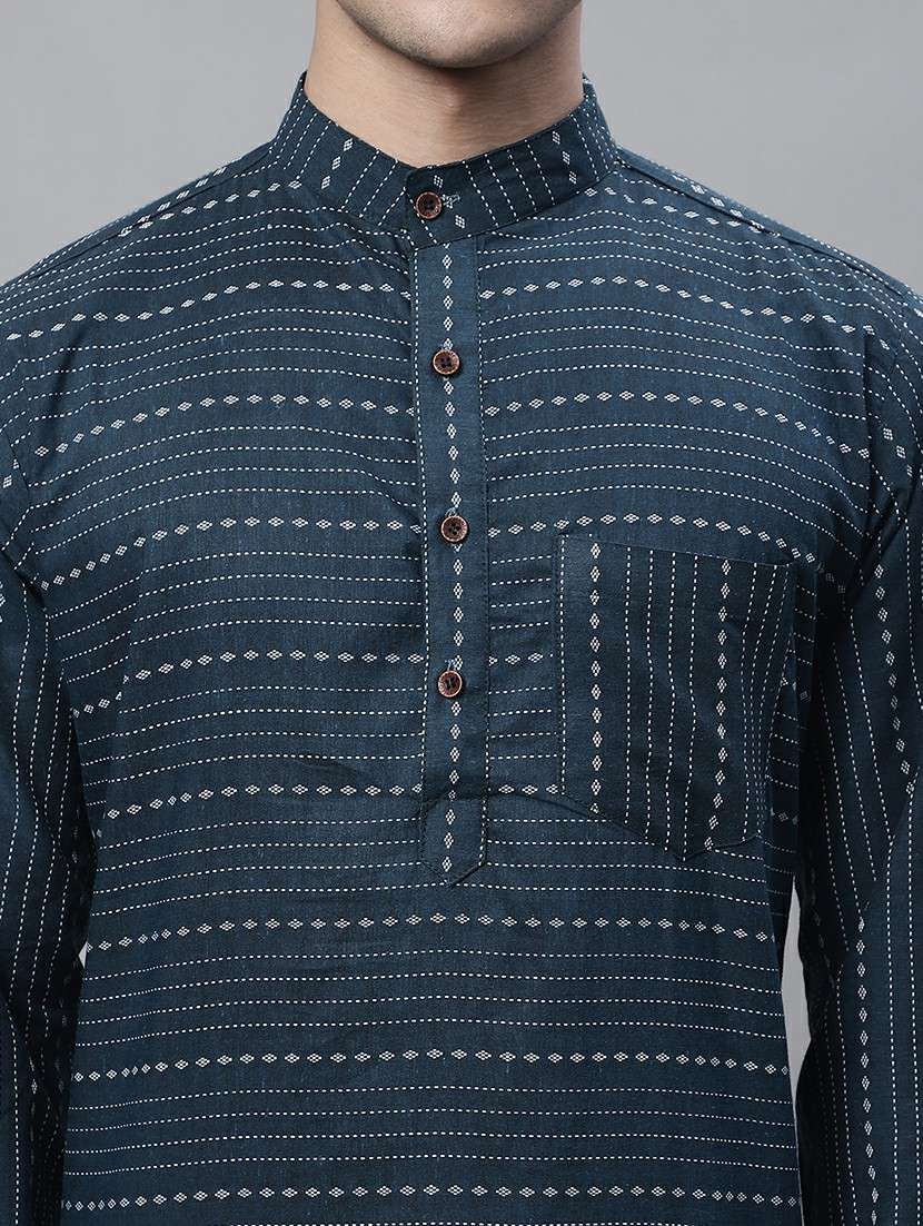 men self design mandarin neck long kurta - 22182598 -  Standard Image - 5