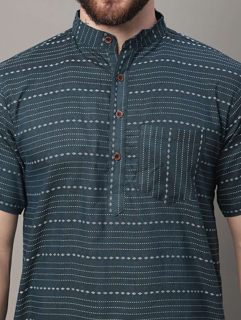 men self design mandarin neck short kurta - 22182599 -  Standard Image - 5
