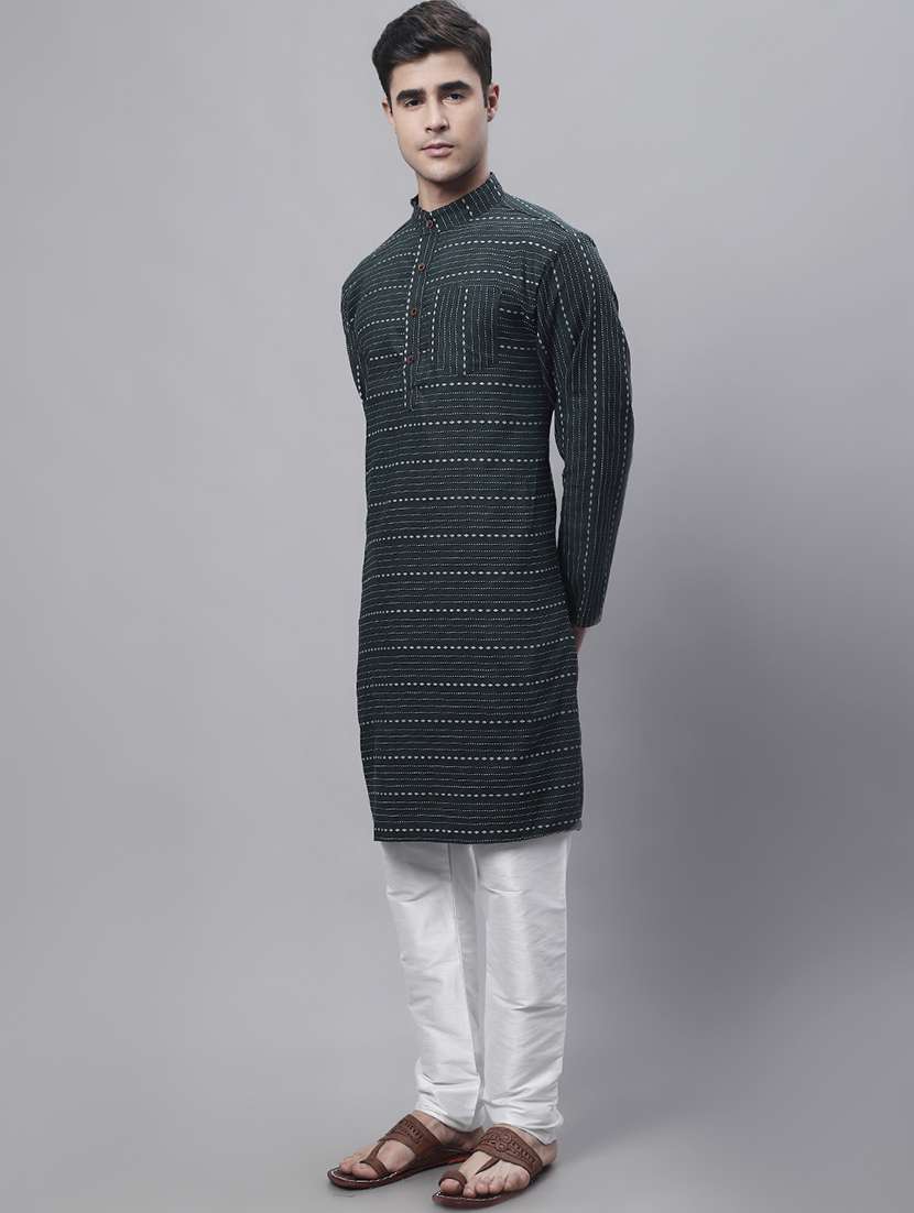 men self design mandarin neck long kurta - 22182600 -  Standard Image - 3