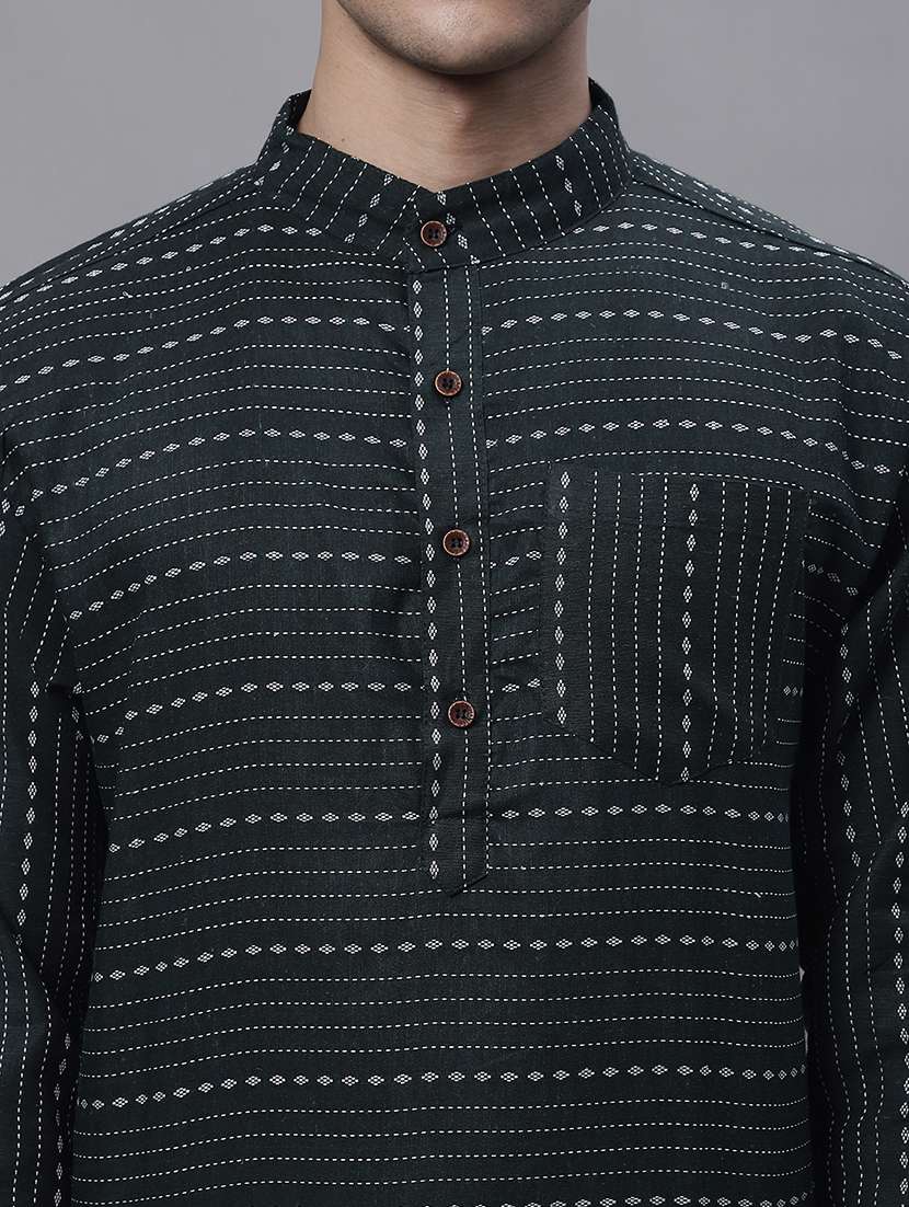 men self design mandarin neck long kurta - 22182600 -  Standard Image - 5