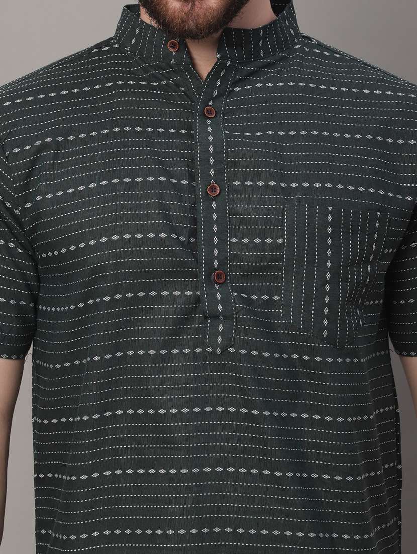 men self design mandarin neck short kurta - 22182601 -  Standard Image - 5