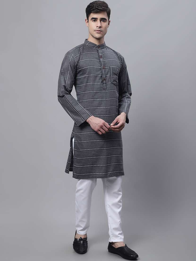men self design mandarin neck long kurta - 22182602 -  Standard Image - 3