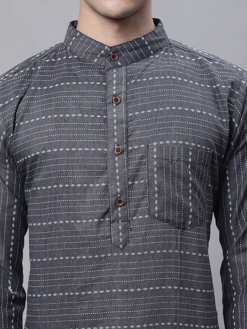 men self design mandarin neck long kurta - 22182602 -  Standard Image - 5
