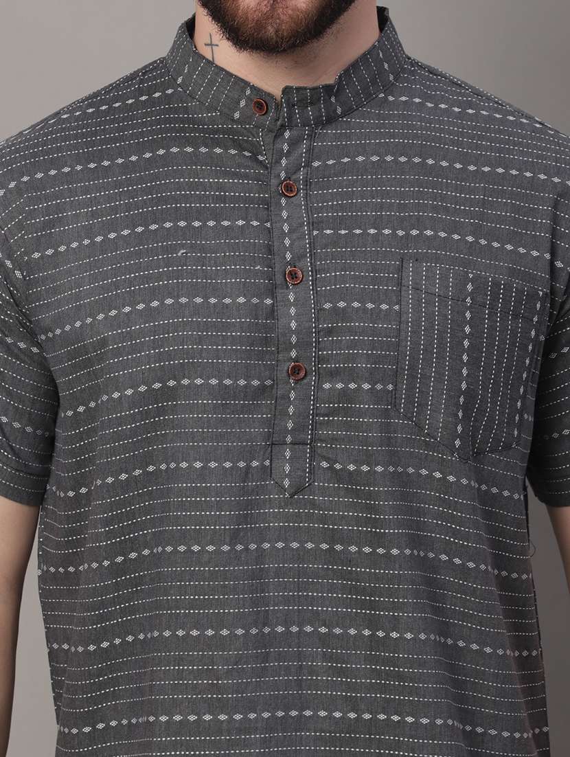 men self design mandarin neck short kurta - 22182603 -  Standard Image - 5