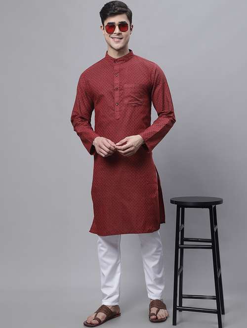 men self design mandarin neck long kurta - 22182604 -  Standard Image - 0