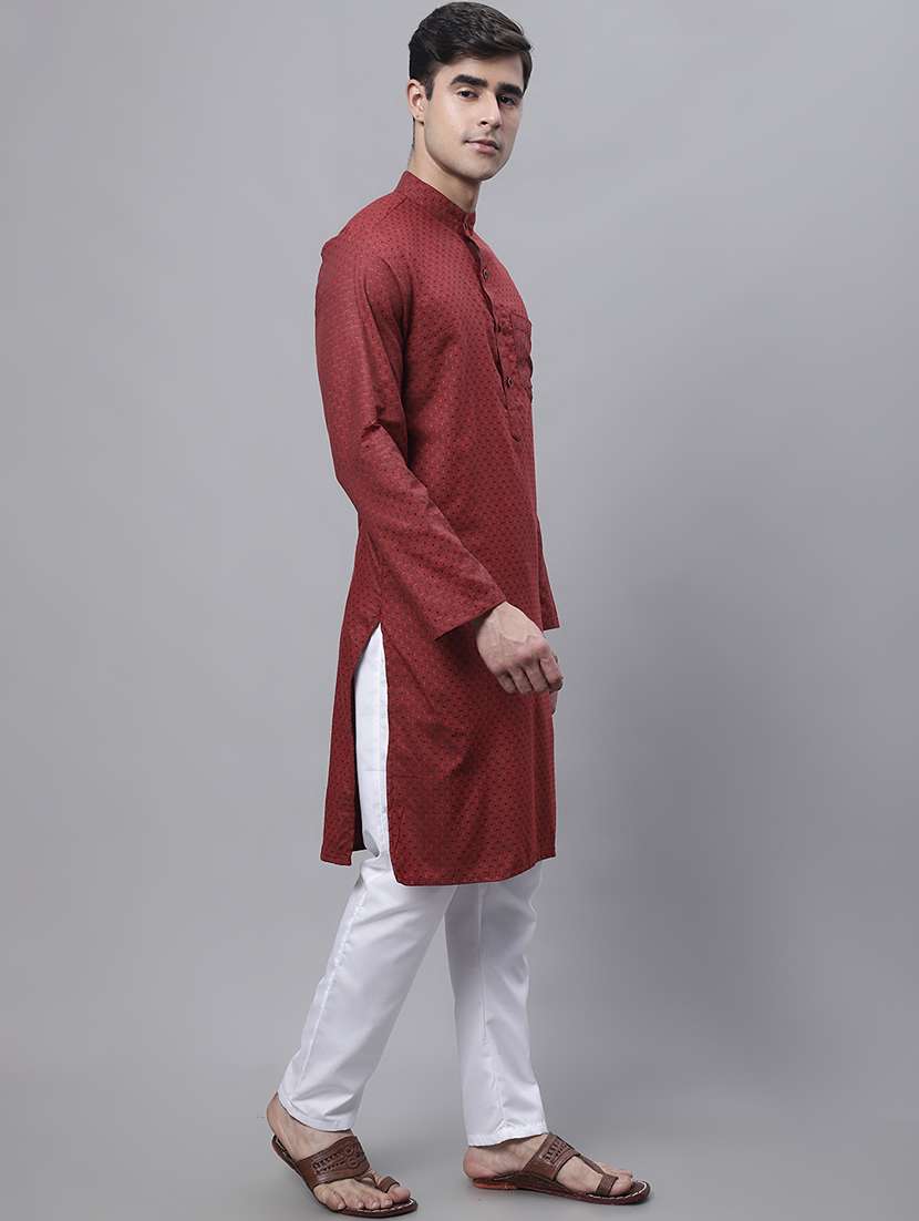 men self design mandarin neck long kurta - 22182604 -  Standard Image - 3