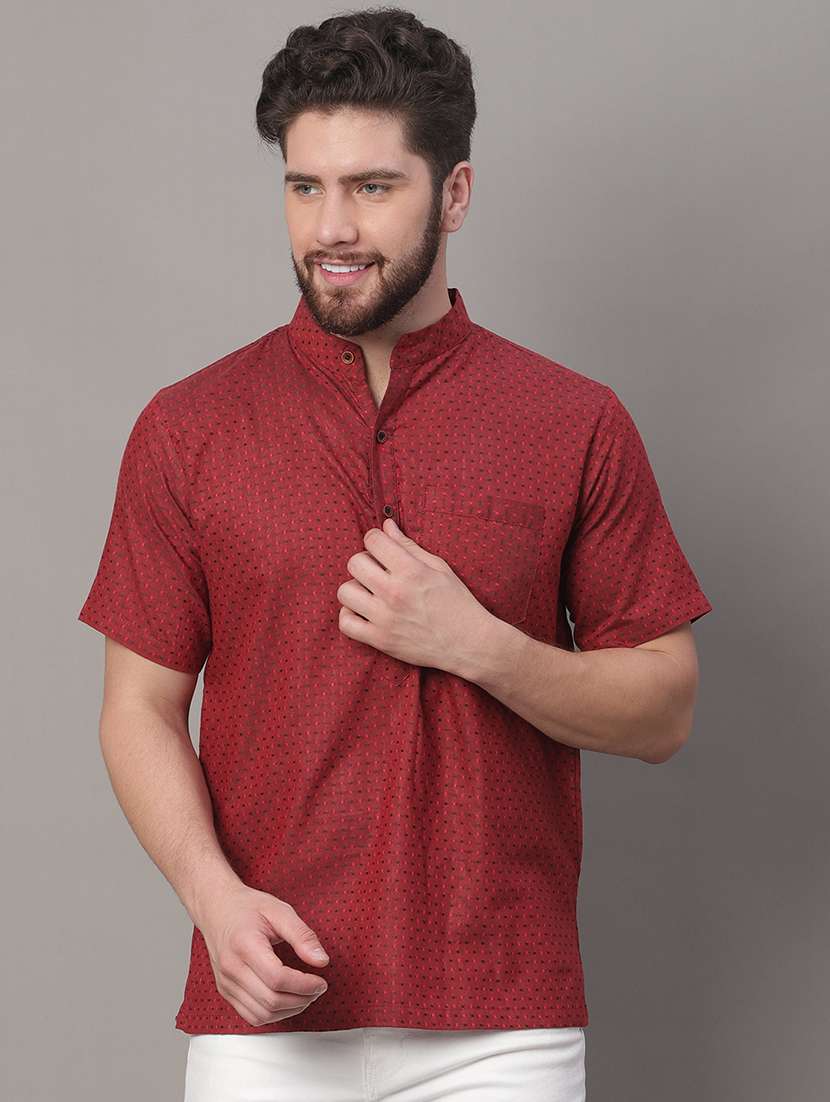 men self design mandarin neck short kurta