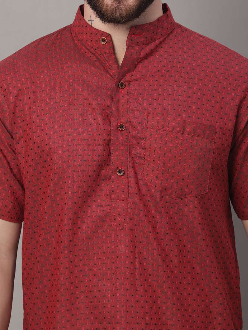 men self design mandarin neck short kurta - 22182605 -  Standard Image - 5