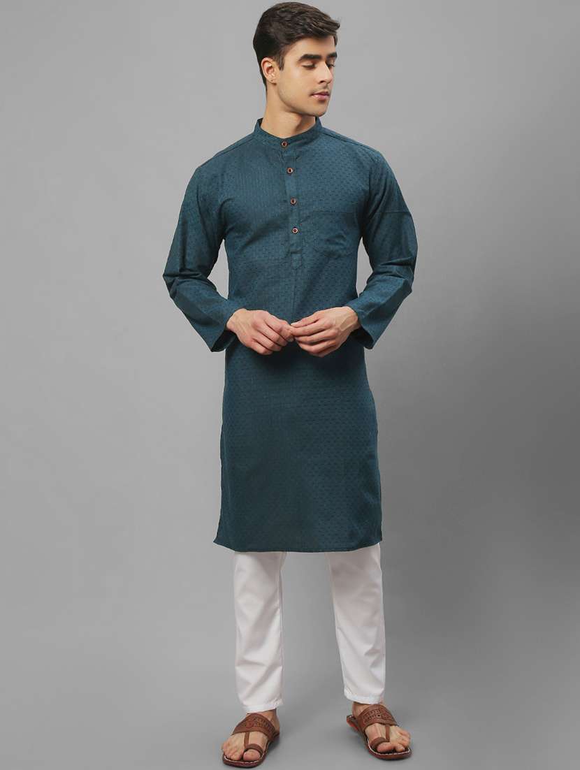 men self design mandarin neck long kurta