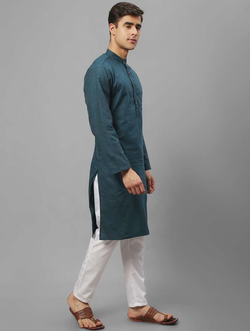 men self design mandarin neck long kurta - 22182606 -  Standard Image - 3