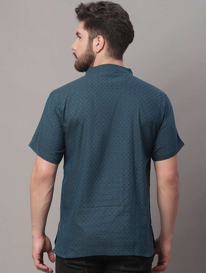 men self design mandarin neck short kurta - 22182607 -  Standard Image - 3