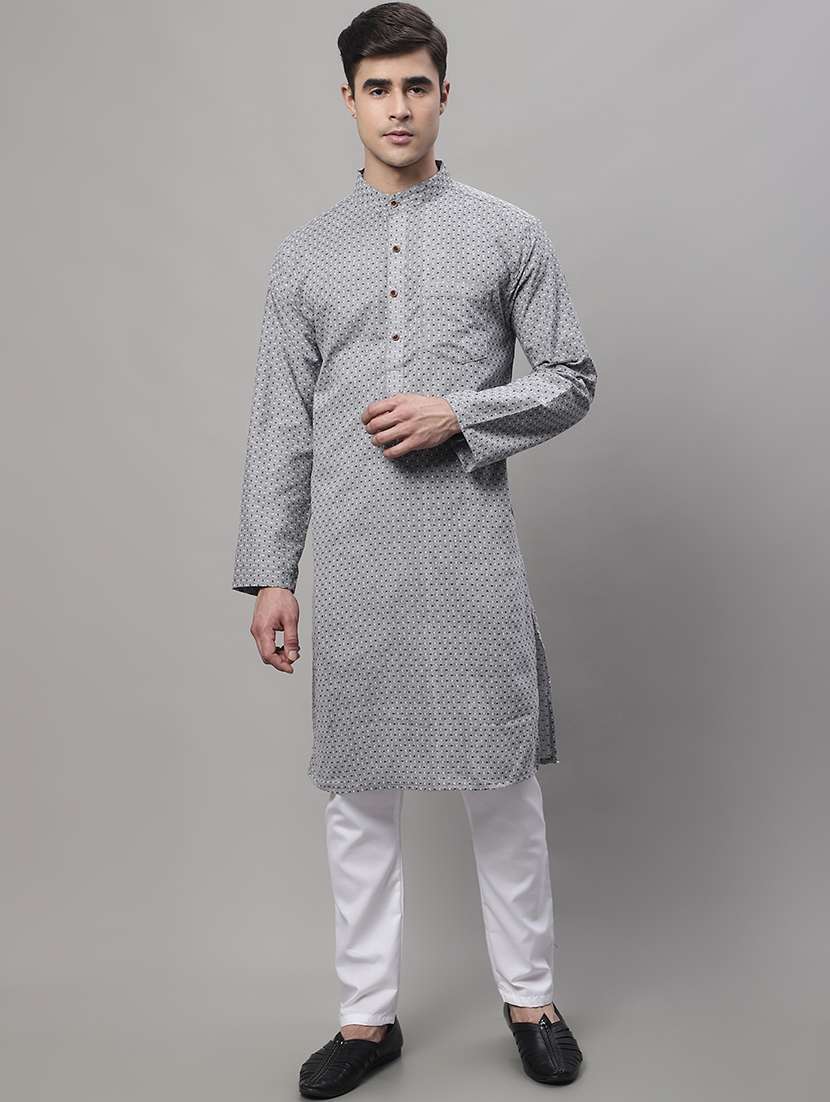 men self design mandarin neck long kurta