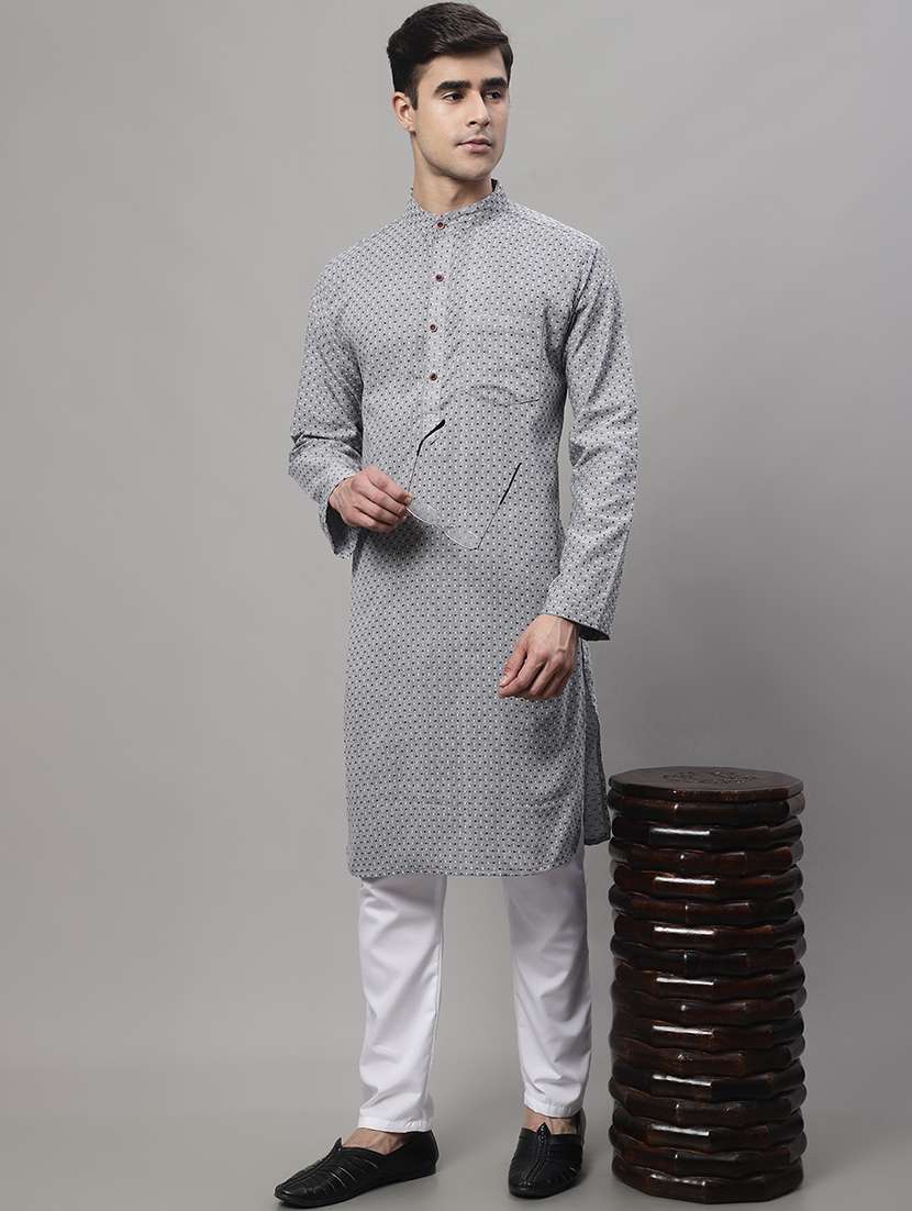 men self design mandarin neck long kurta - 22182608 -  Standard Image - 3