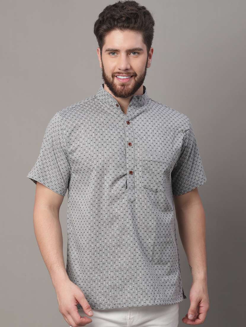 men self design mandarin neck short kurta