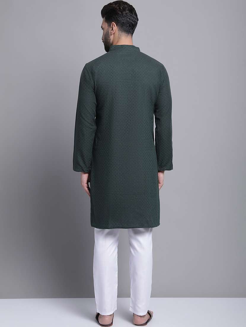 men self design mandarin neck long kurta - 22182610 -  Standard Image - 3