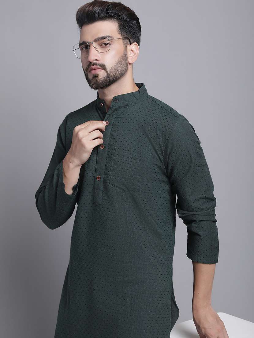 men self design mandarin neck long kurta - 22182610 -  Standard Image - 5