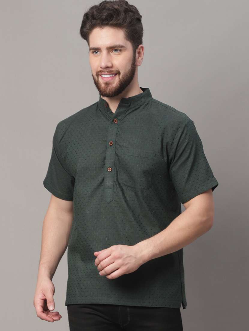men self design mandarin neck short kurta