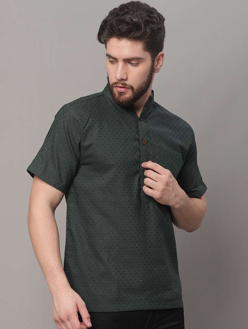men self design mandarin neck short kurta - 22182611 -  Standard Image - 3