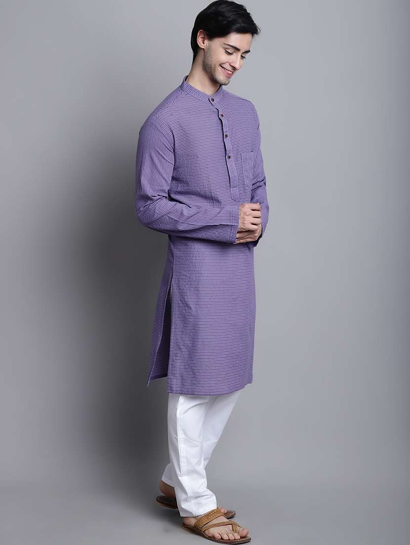 men striped mandarin neck long kurta - 22182612 -  Standard Image - 3