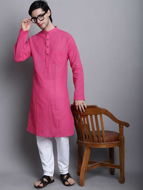 men striped mandarin neck long kurta - 22182614 -  Standard Image - 0