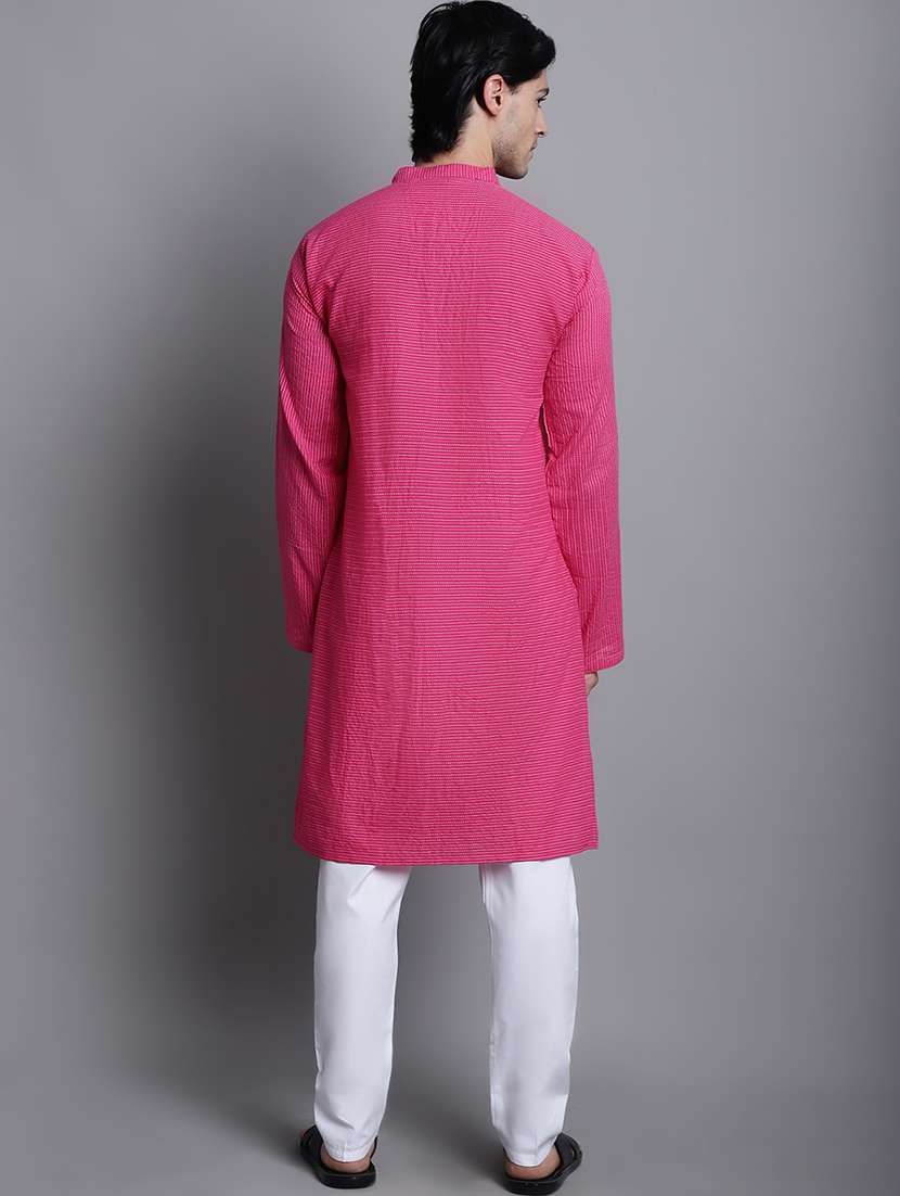 men striped mandarin neck long kurta - 22182614 -  Standard Image - 3