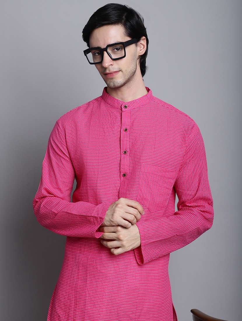 men striped mandarin neck long kurta - 22182614 -  Standard Image - 5