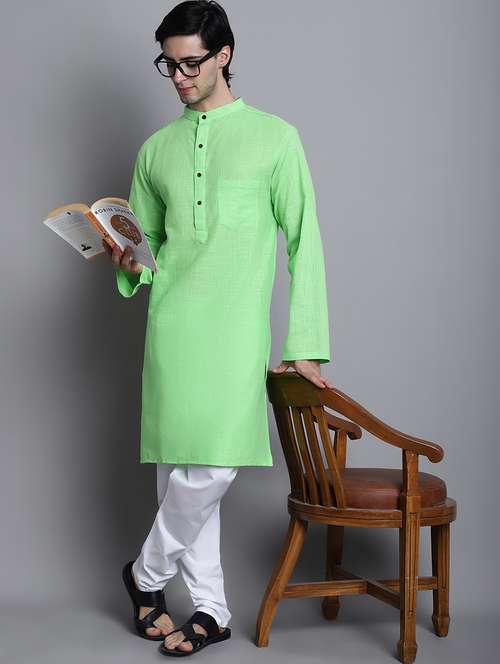 men solid mandarin neck long kurta - 22182616 -  Standard Image - 0